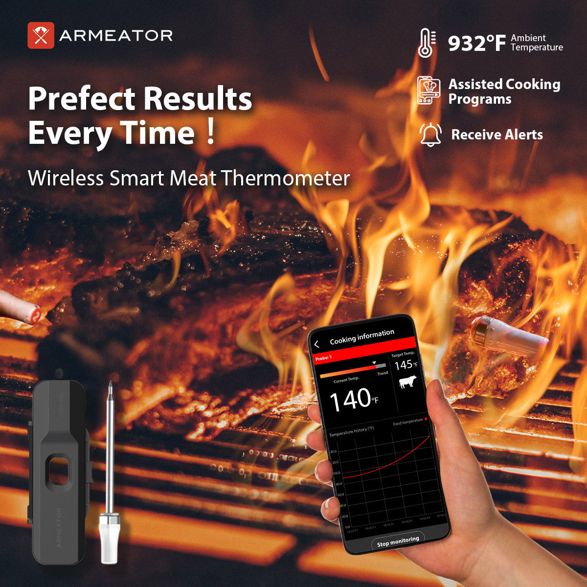 ARMEATOR One Smart Bluetooth Wireless Meat Thermometer - ARMEATOR